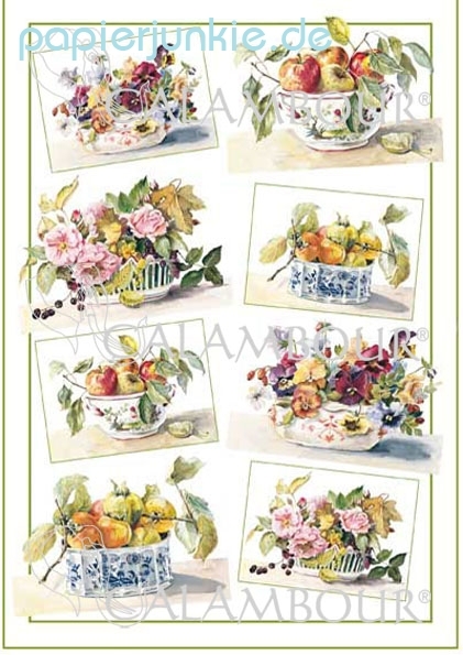 Decoupage-Papier Vasen mit Blumen und Früchten (R/F*)