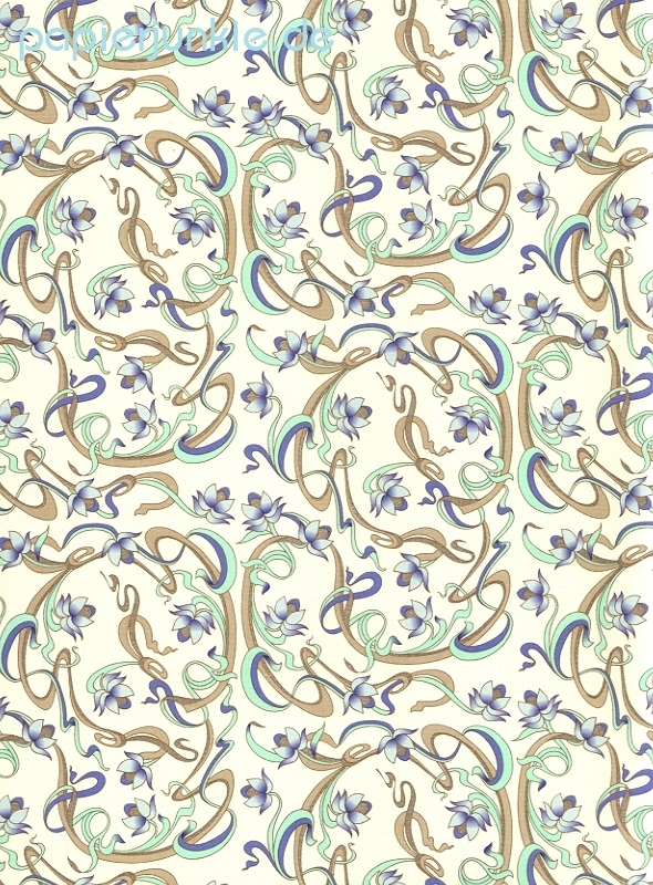 Geschenkpapier Art Nouveau Blumen, blau