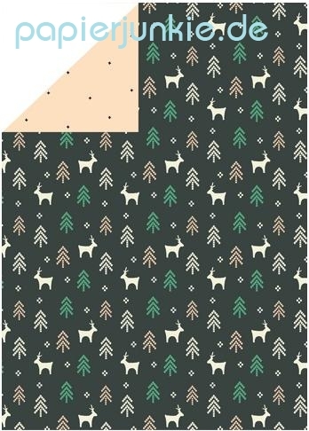 Geschenkpapier Scandi Chic Reindeer & Fir Trees