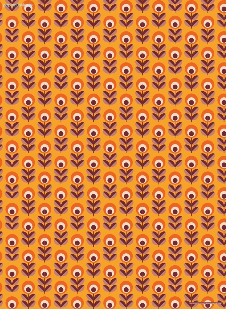 Geschenkpapier Retro-Blumen auf Orange/Aubergine