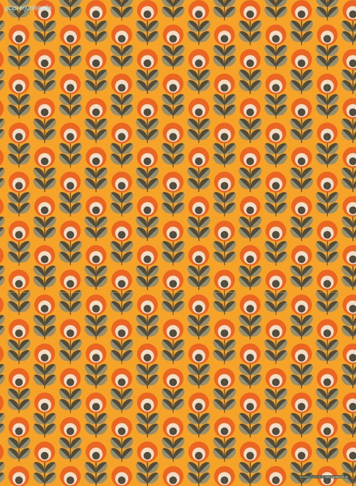 Geschenkpapier Retro-Blumen auf Orange/Grau