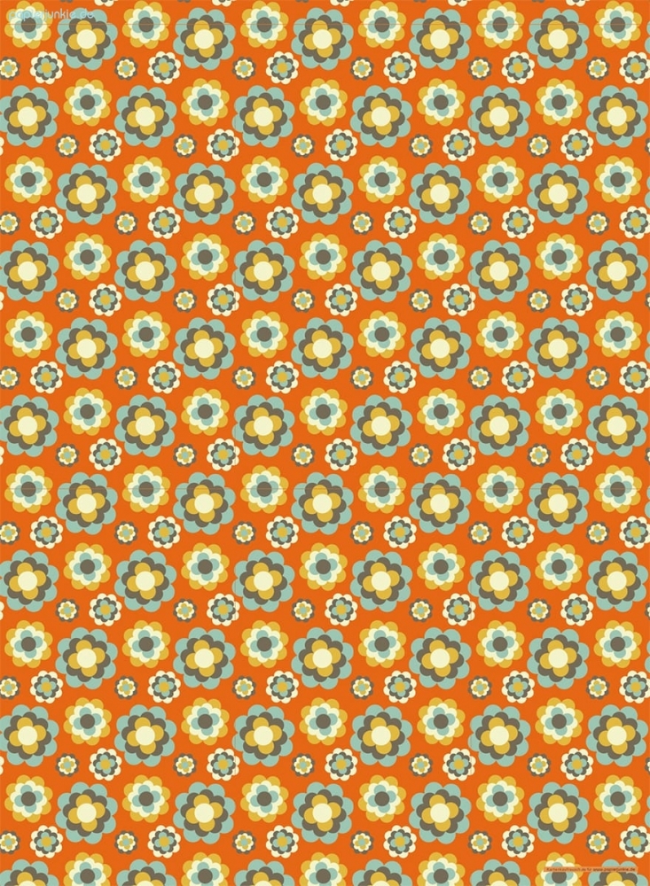 Geschenkpapier Retro-Blüten auf Orange