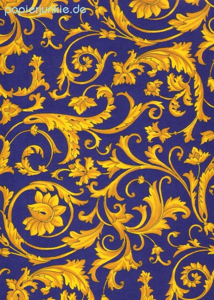 Carta Varese - Geschenkpapier Gelbgoldene Ranken auf Blau