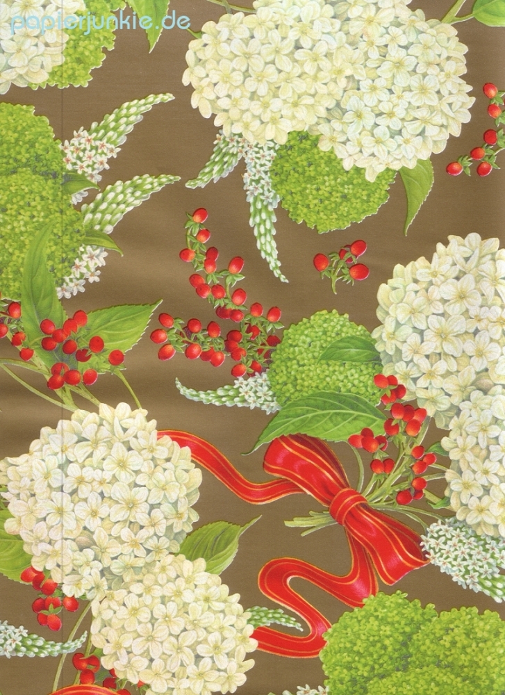 Geschenkpapier Snowball Hydrangeas auf Gold