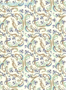 Geschenkpapier Art Nouveau Blumen, blau