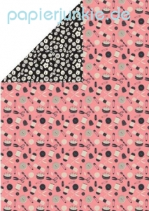 Geschenkpapier Vintage Pink Sewing & Buttons, Nähen & Knöpfe
