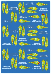 Geschenkpapier Schultüte auf Blau (F/R*)