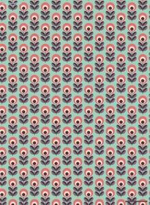 Geschenkpapier Retro-Blumen auf Grün