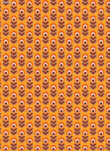 Geschenkpapier Retro-Blumen auf Orange/Aubergine