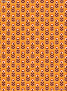 Geschenkpapier Retro-Blumen auf Orange/Aubergine