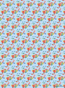 Geschenkpapier Lustige Fische auf Blau (A*)