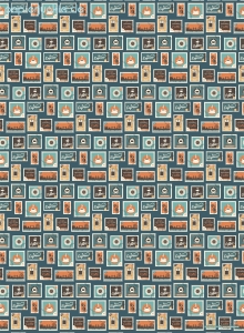 Geschenkpapier Kaffee, Briefmarken auf Blau