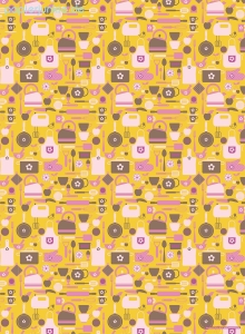 Geschenkpapier Küchenutensilien, rosa/braun
