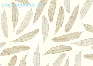 Geschenkpapier Vogelfedern, grau/gold (R*)