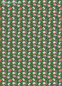 Geschenkpapier Kranich & Blumen auf Grün