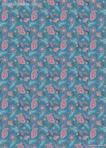 Geschenkpapier Blumenpaisley, Blau /Rosa
