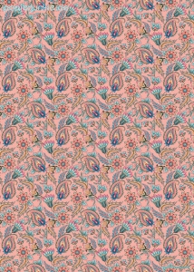 Geschenkpapier Blumenpaisley, Blau /Rosa
