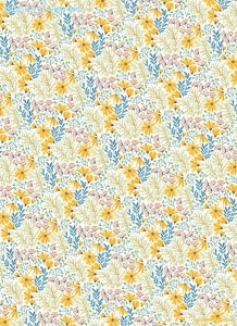 Geschenkpapier Blumenwiese, gelb/blau (5 Bogen)