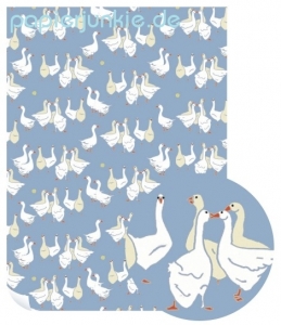 Geschenkpapier Geese, Gänse auf Blaugrau