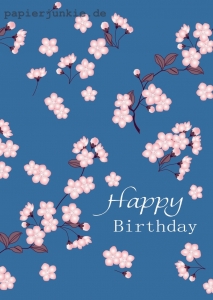 Postkarte Happy Birthday, Kirschblüten